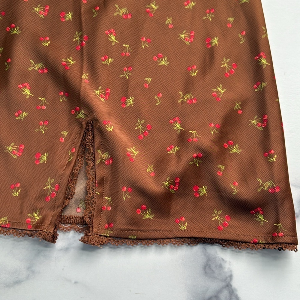 Wild Fable Women's Lace Trim Slip Dress Brown Cherries Size XL - Picture 12 of 16